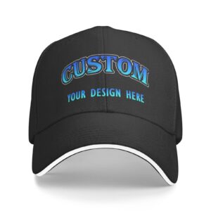 Personalized Custom Baseball Cap Customize Your Own Design Text, Photos, Image Logo Adjustable Hat Unisex (Black)