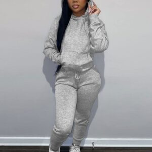 Alunzoem Jogger Set for Women Two Piece Long Sleeve Hoodies Pullover Top and Skinny Pants Sweatsuit Grey L