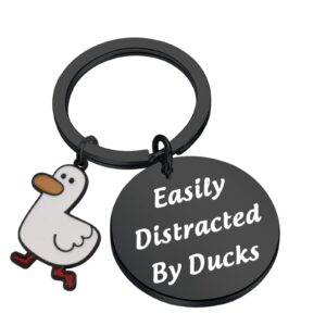 LQRI Duck Gift Duck Lover Gift Easily Distracted By Ducks Keychain Duck Jewelry Duck Gifts Pet Duck Owner Gift(BLACK)