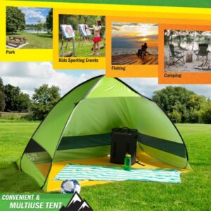 Pop Up Beach Tent - Fits 2-3 People - Sun Shelter with UV Protection and Ventilation - Water and Wind Resistant Camping Canopy by Wakeman (Green)