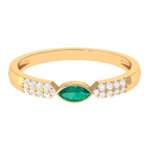 Real Emerald East West Band Ring in Bezel Setting| 2.5X5 MM Marquise| AAA Quality| Promise Ring for Her, 14K Yellow Gold, Size:US 8.00