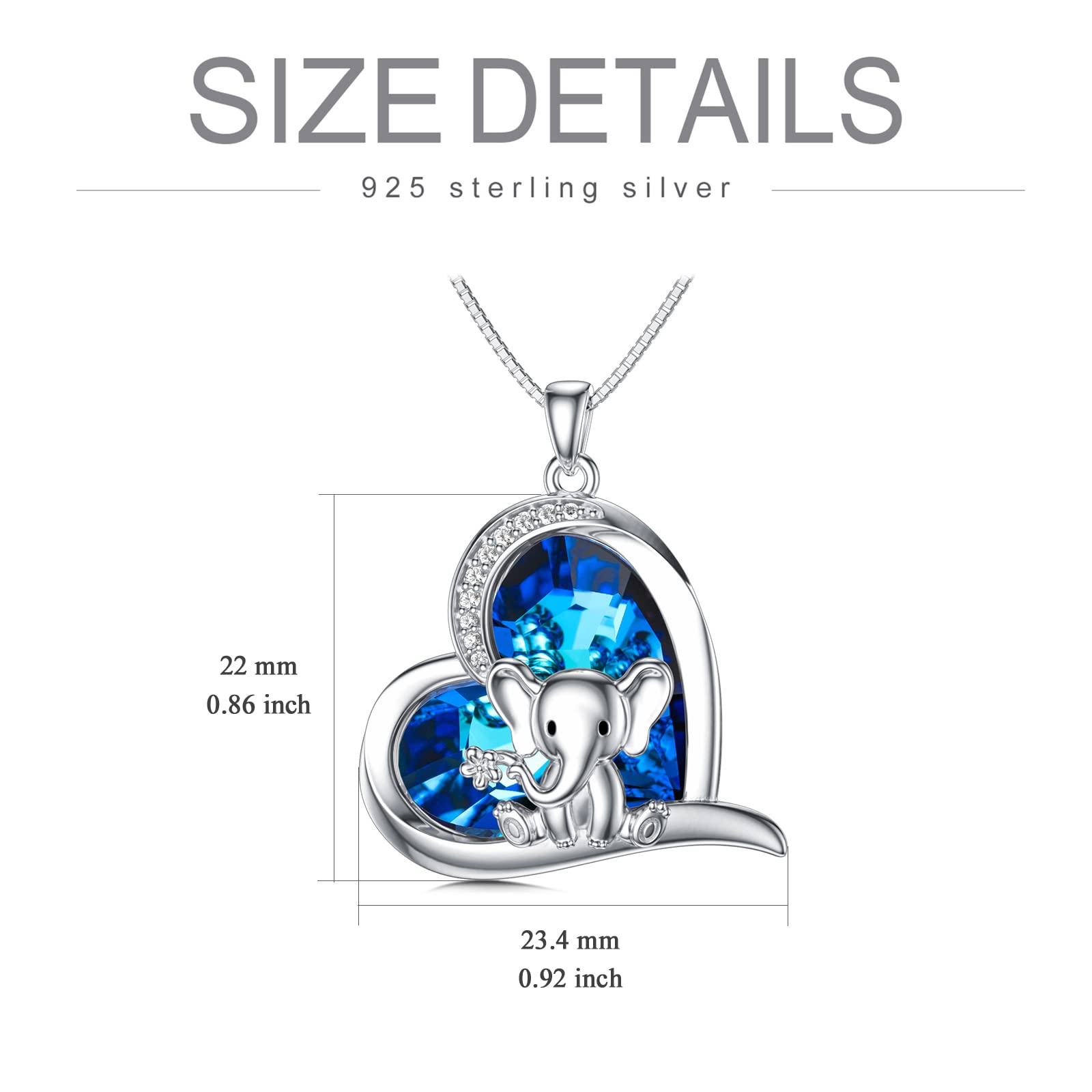 MEIDERBO Elephant Necklace 925 Sterling Silver Crystal Heart Elephant Pendant Necklace Cute Elephant Jewelry Gifts for Women