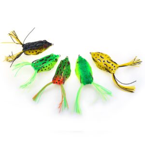 MOBOREST Topwater Frog Lure Bass Trout Fishing Lures Kit Set Realistic Prop Frog Soft Swimbait Floating Bait with Weedless Hooks for Freshwater Saltwater