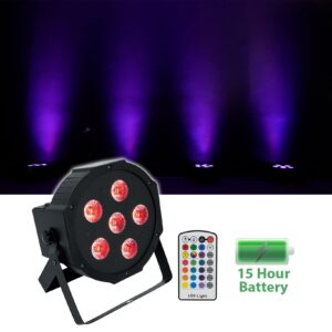 (2) Rockville Battery PAR 6RF Rechargeable Wireless DMX Lights+RF Remotes+Bag