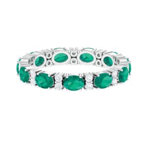 Rosec Jewels Natural Emerald Wedding Band for Women, AAA Quality, Certified Emerald Diamond Full Eternity Ring - Ready To Gift, 14K White Gold, Size:US 6.50