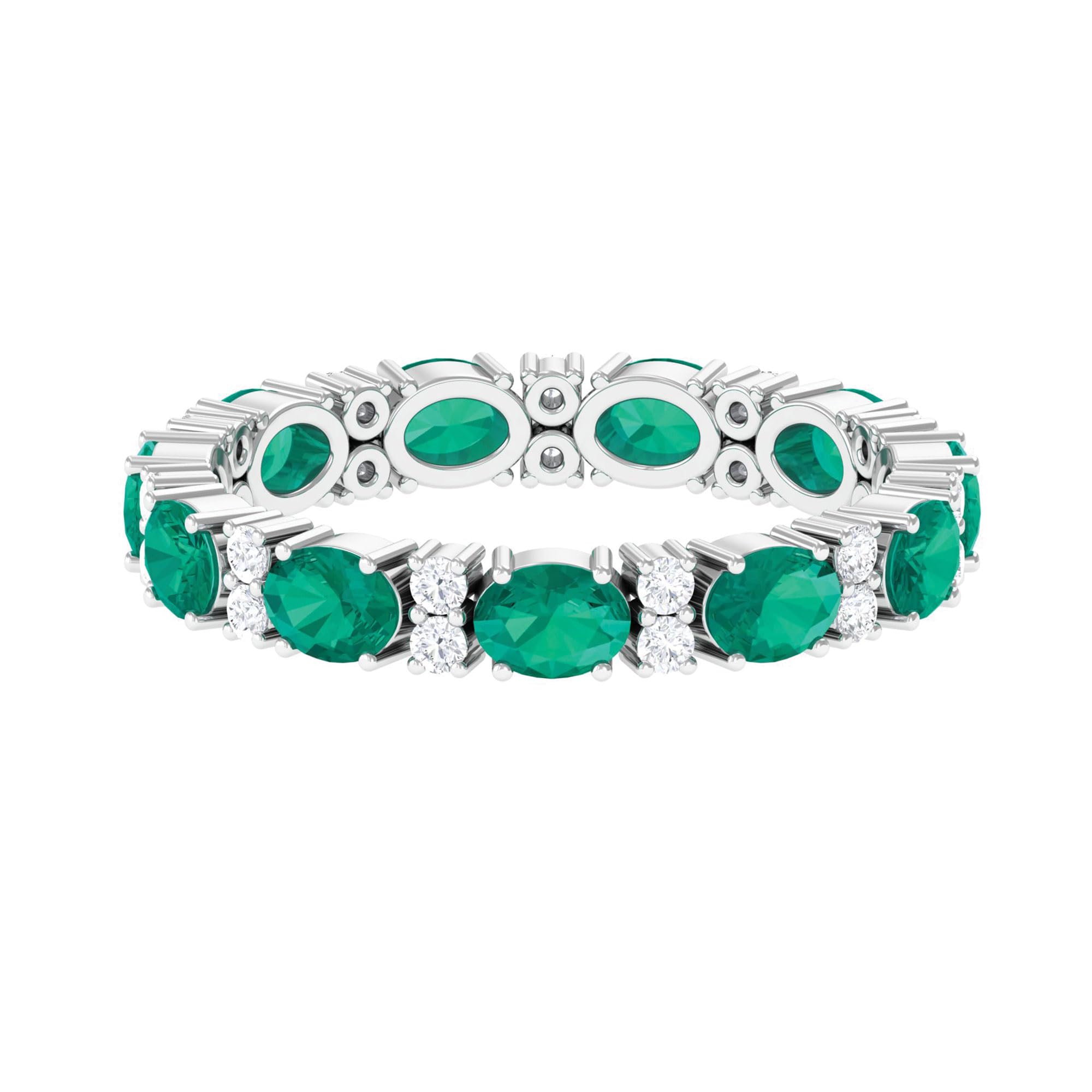 Rosec Jewels Natural Emerald Wedding Band for Women, AAA Quality, Certified Emerald Diamond Full Eternity Ring - Ready To Gift, 14K White Gold, Size:US 6.50