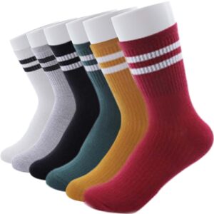 WAIKAS 【5-Pack】 Mid Calf Socks for Women, Common Size Adult Socks, Black/White/Yellow/Rose Red/Green each color 1 Pair