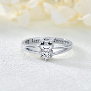 PROESS Frog Ring for Women Wife Sterling Silver I Love You Forever Statement Ring Frog Jewelry Size 6