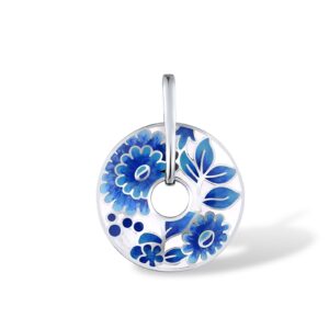 santuzza 925 sterling silver daisy flower pendant blue handmade enamel floral leaf pattern pendant for women