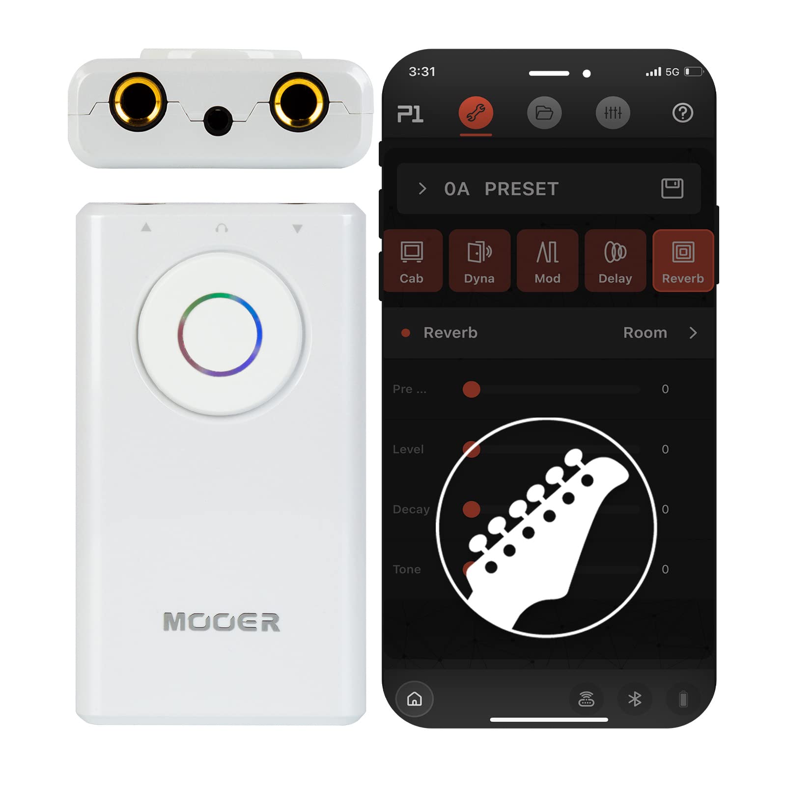 MOOER Prime P1 Intelligent Lvory White Guitar & Bass Multi Effects Processor Rechargeable, Bluetooth, Wireless, Portable Guitar Jamming, Practice Tool