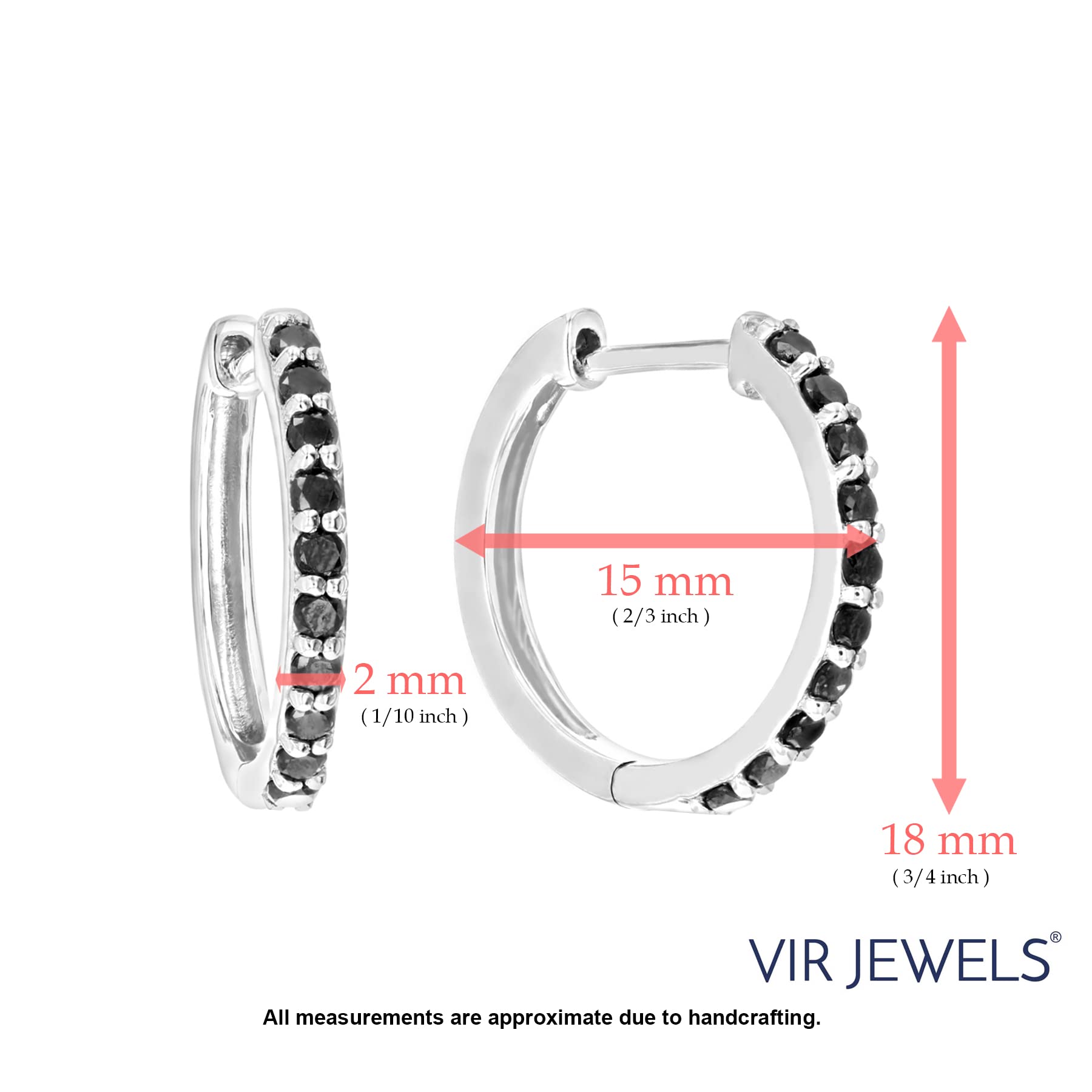 Vir Jewels 1/2 cttw Black Diamond Hoop Earrings .925 Sterling Silver Round Prong 3/4 Inch