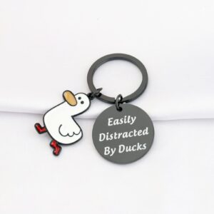 LQRI Duck Gift Duck Lover Gift Easily Distracted By Ducks Keychain Duck Jewelry Duck Gifts Pet Duck Owner Gift(BLACK)