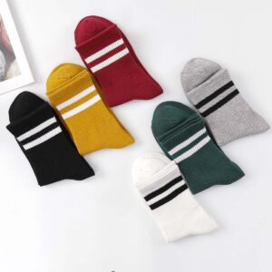 WAIKAS 【5-Pack】 Mid Calf Socks for Women, Common Size Adult Socks, Black/White/Yellow/Rose Red/Green each color 1 Pair