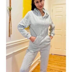 Alunzoem Jogger Set for Women Two Piece Long Sleeve Hoodies Pullover Top and Skinny Pants Sweatsuit Grey L