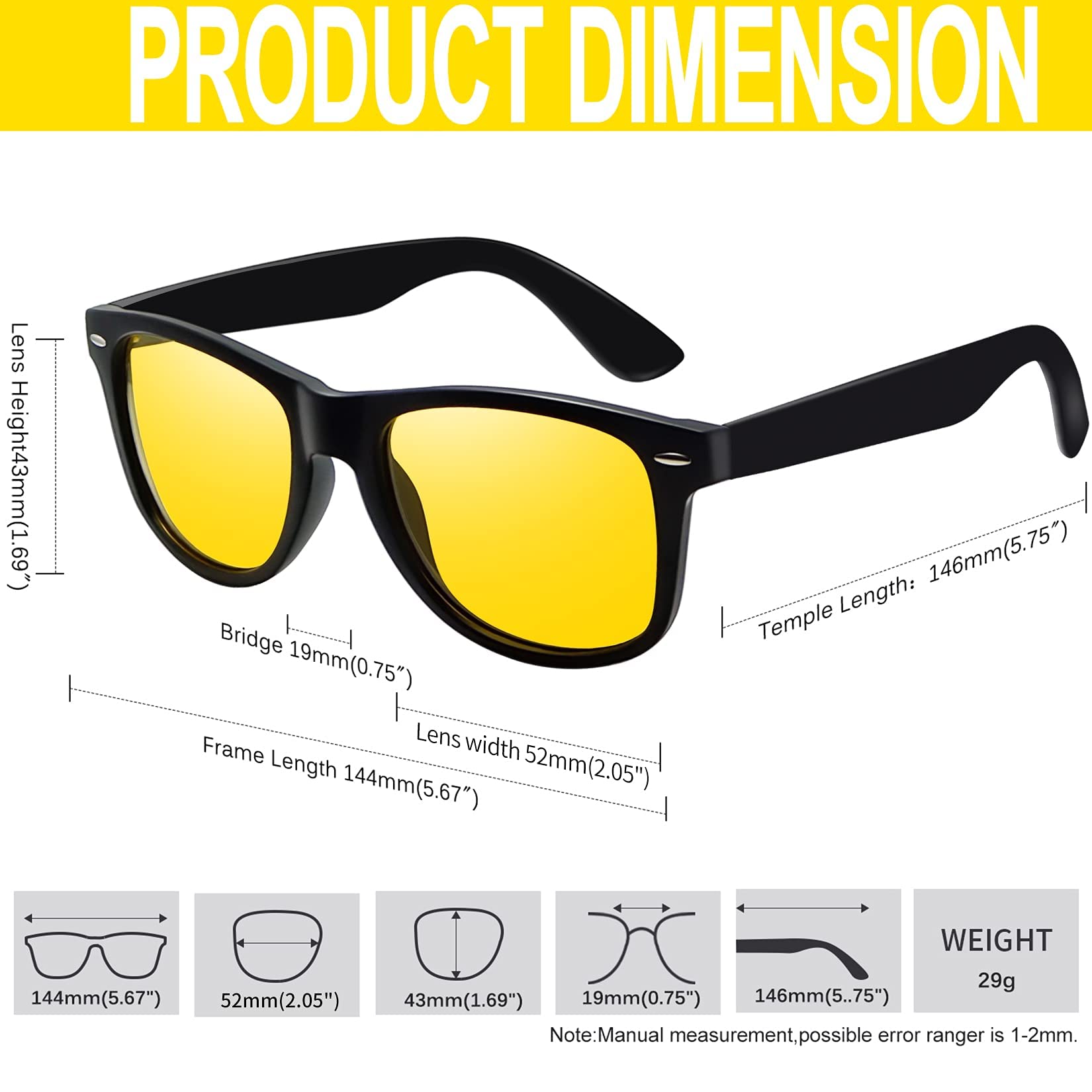 KANASTAL Night Driving Glasses Men Women Fashion Polarized Night Vision Glasses Square Anti Glare Yellow Lens for Fishing accessories