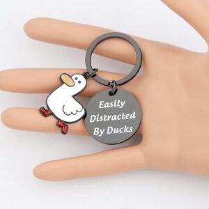 LQRI Duck Gift Duck Lover Gift Easily Distracted By Ducks Keychain Duck Jewelry Duck Gifts Pet Duck Owner Gift(BLACK)