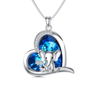 MEIDERBO Elephant Necklace 925 Sterling Silver Crystal Heart Elephant Pendant Necklace Cute Elephant Jewelry Gifts for Women