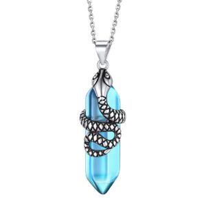 bestyle sterling silver snake wrap created hexagonal aquamarine crystal necklaces march birthstone blue crystal pendant necklace for spiritual energy healing,inspirational gift