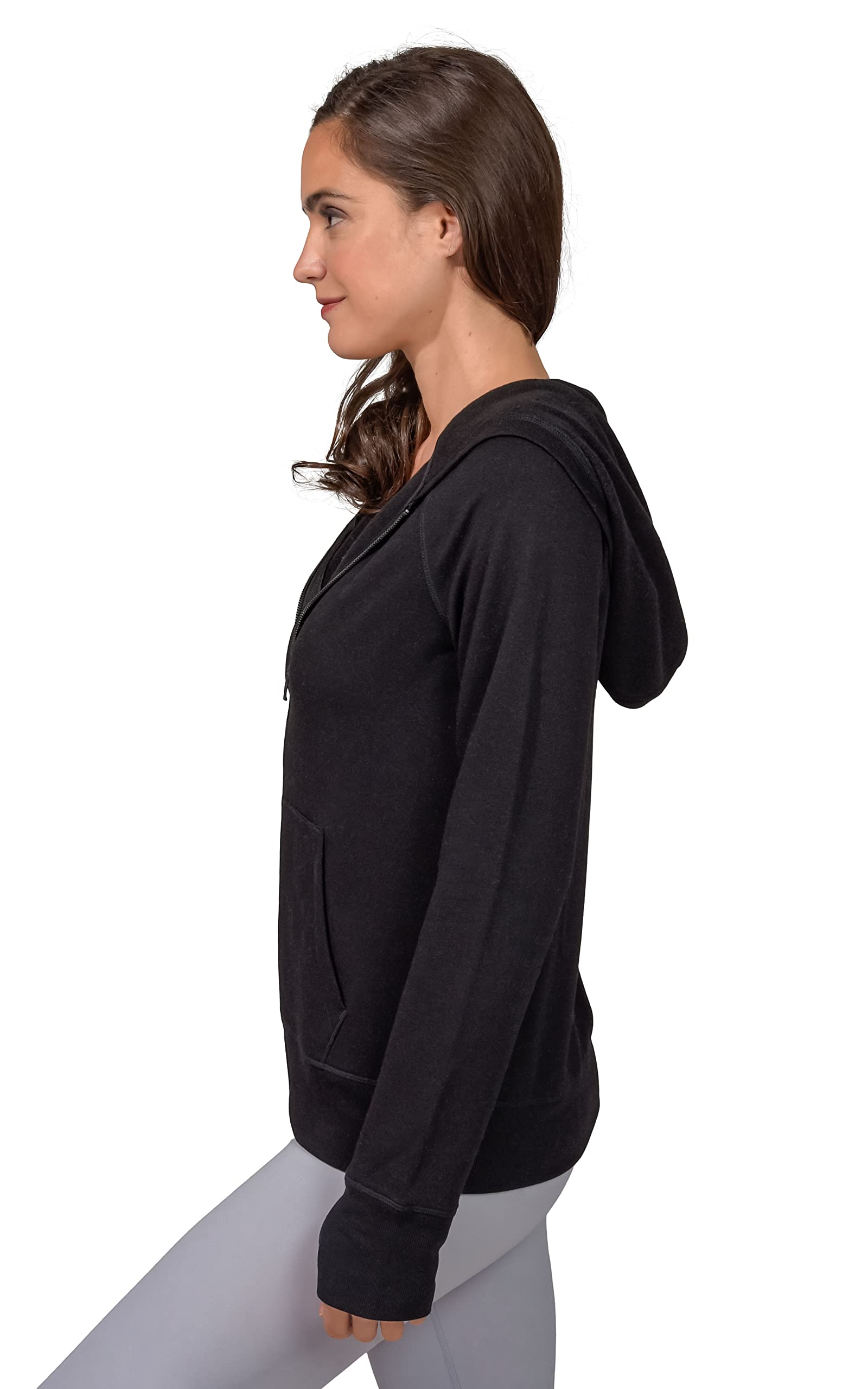 90 Degree By Reflex Womens Full-Zip Fleece Lined Hoodie Sweatshirt Jacket - Black - Medium