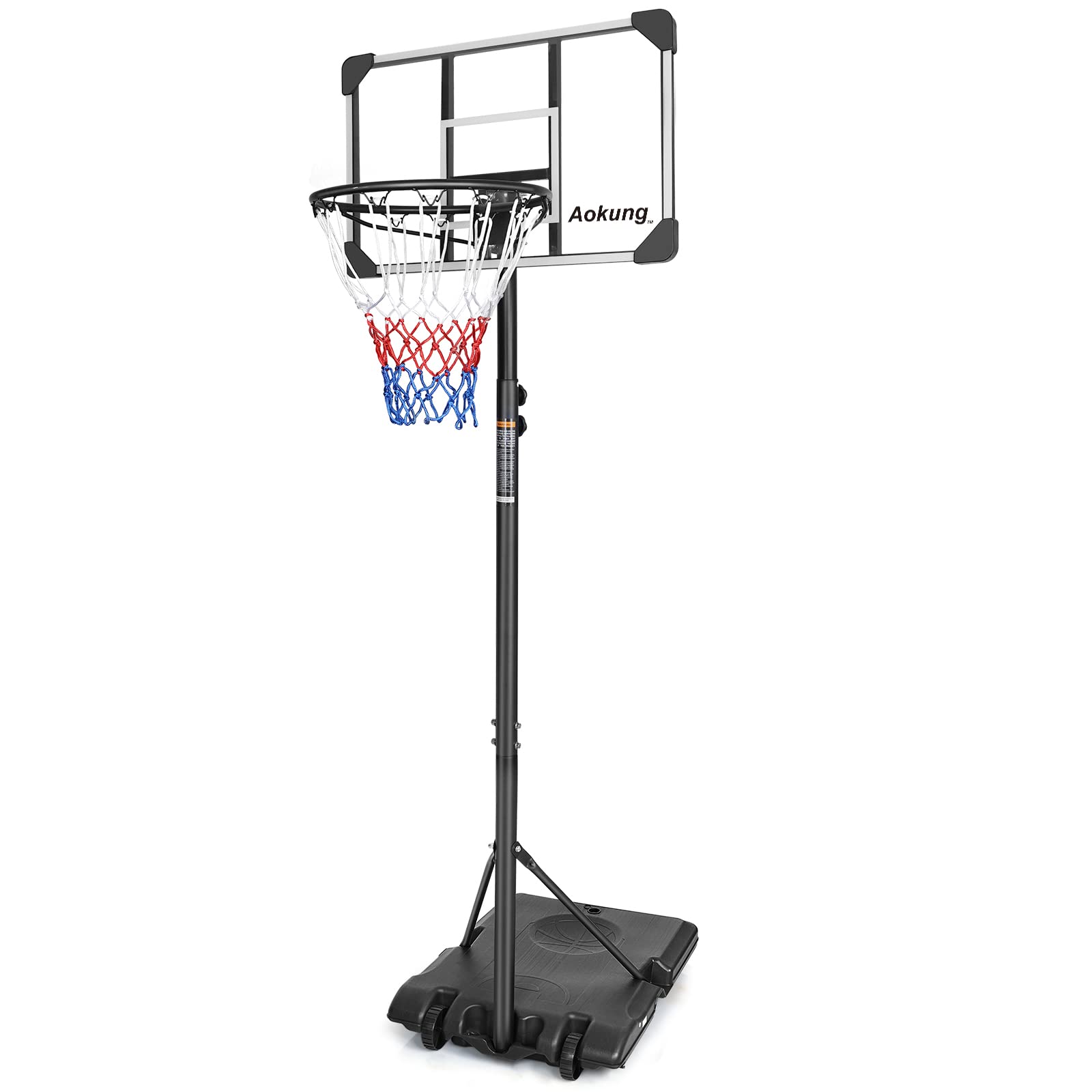 AOKUNG Teenagers Youth Height Adjustable 5.6 to 7ft Basketball Hoop 28 Inch Backboard Portable Basketball Goal System with Stable Base and Wheels, use for Indoor Outdoor