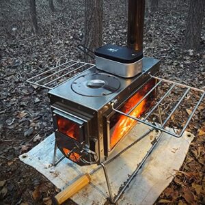 XCMAN Camping Tent Wood Stove with 6 Section Chimney Pipes,Three-View Windows Portable Wood Stove, Ice Fishing Shelters, Hunting, Outdoor Cooking Heavy Gauge 304 Stainless Steel