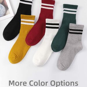 WAIKAS 【5-Pack】 Mid Calf Socks for Women, Common Size Adult Socks, Black/White/Yellow/Rose Red/Green each color 1 Pair