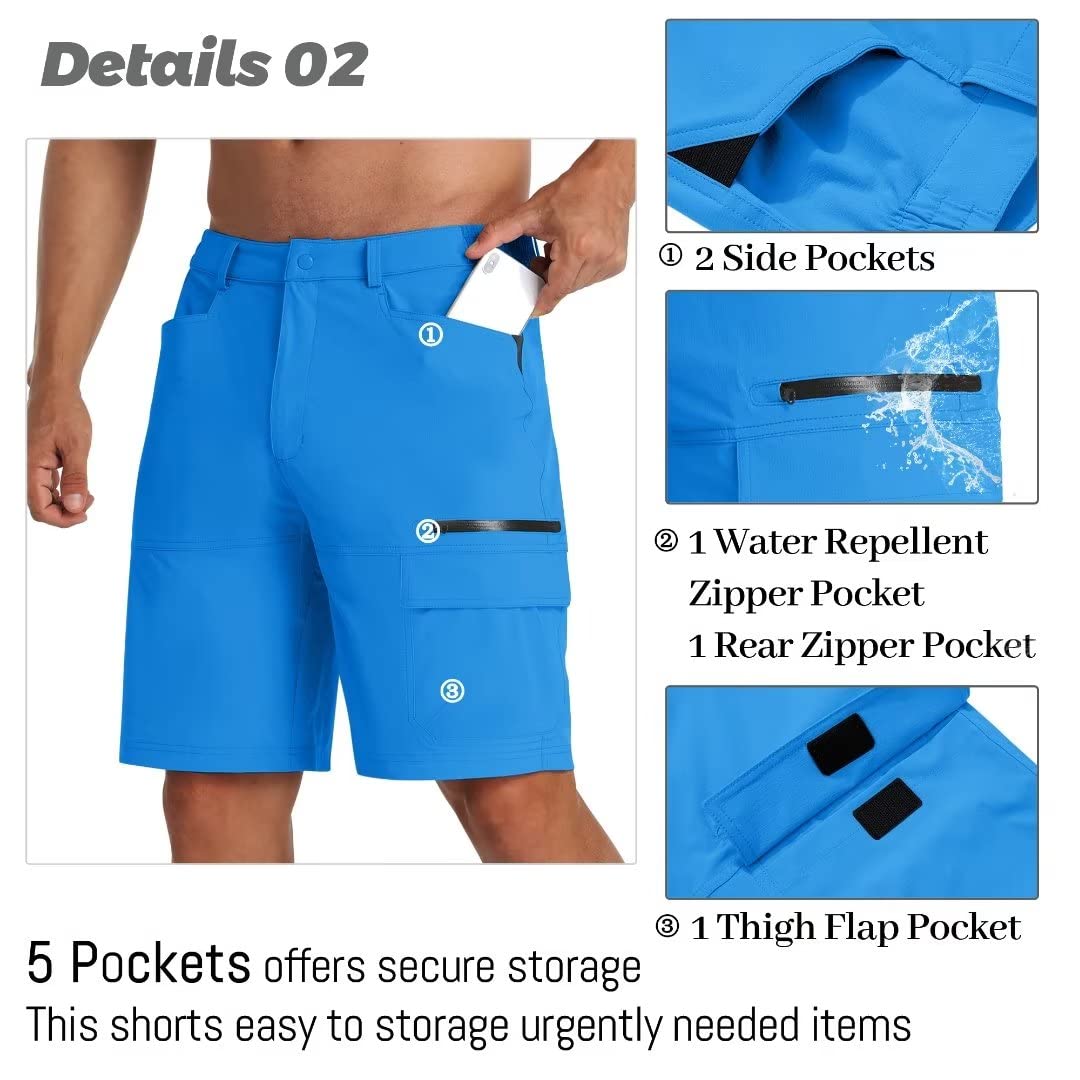 MAGCOMSEN Golf Shorts Men Stretch Hiking Quick Dry Shorts Cargo Shorts Outdoor Fishing Shorts Azure,36