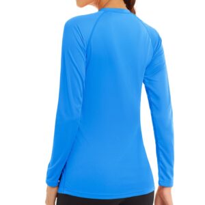 MAGCOMSEN Swim Shirts for Women Athletic Shirts Women Fitted Running Shirts Women Sun Protection Shirts for Women Lightweight Shirts Long Sleeve Tee Azure