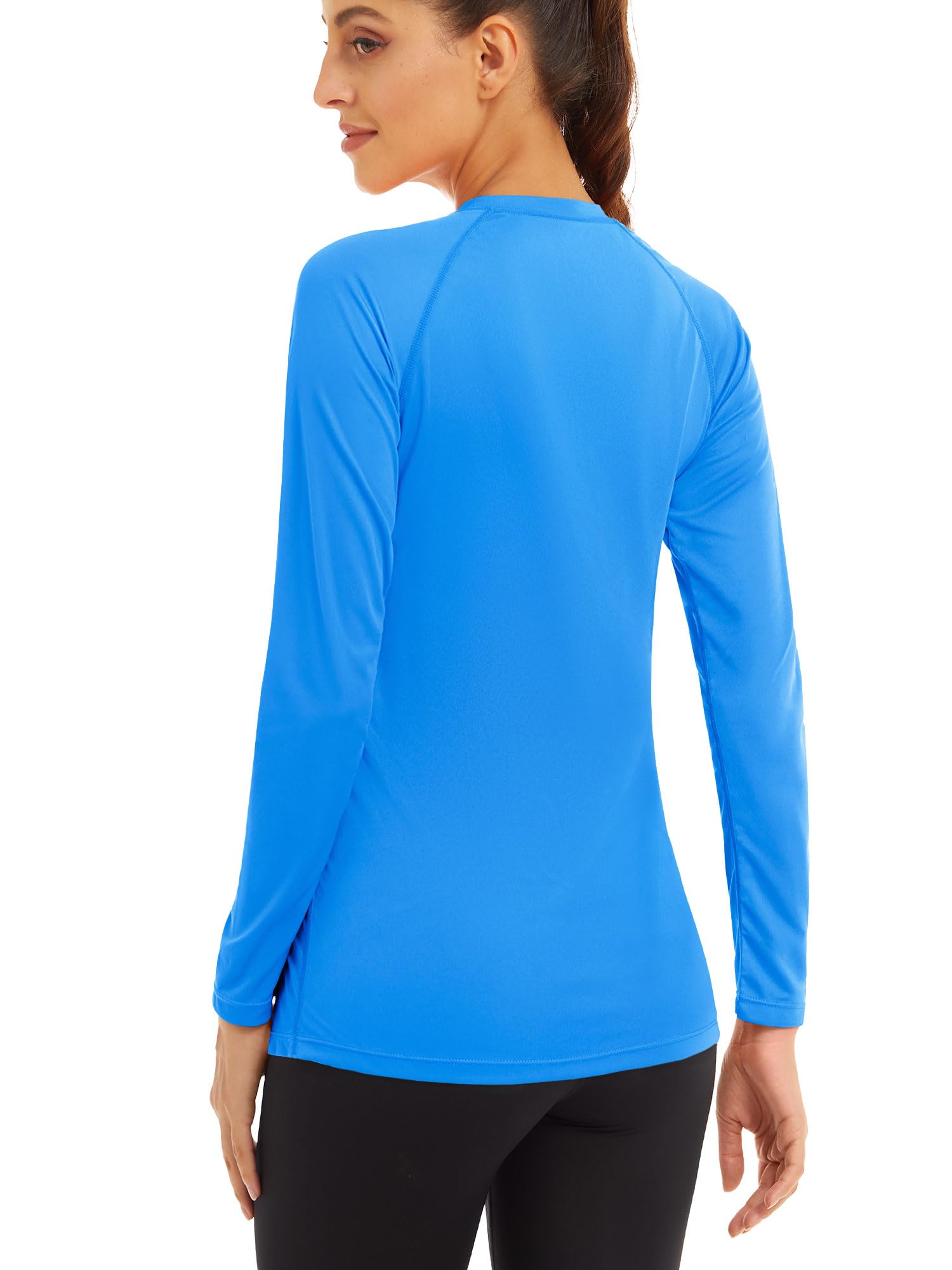 MAGCOMSEN Swim Shirts for Women Athletic Shirts Women Fitted Running Shirts Women Sun Protection Shirts for Women Lightweight Shirts Long Sleeve Tee Azure