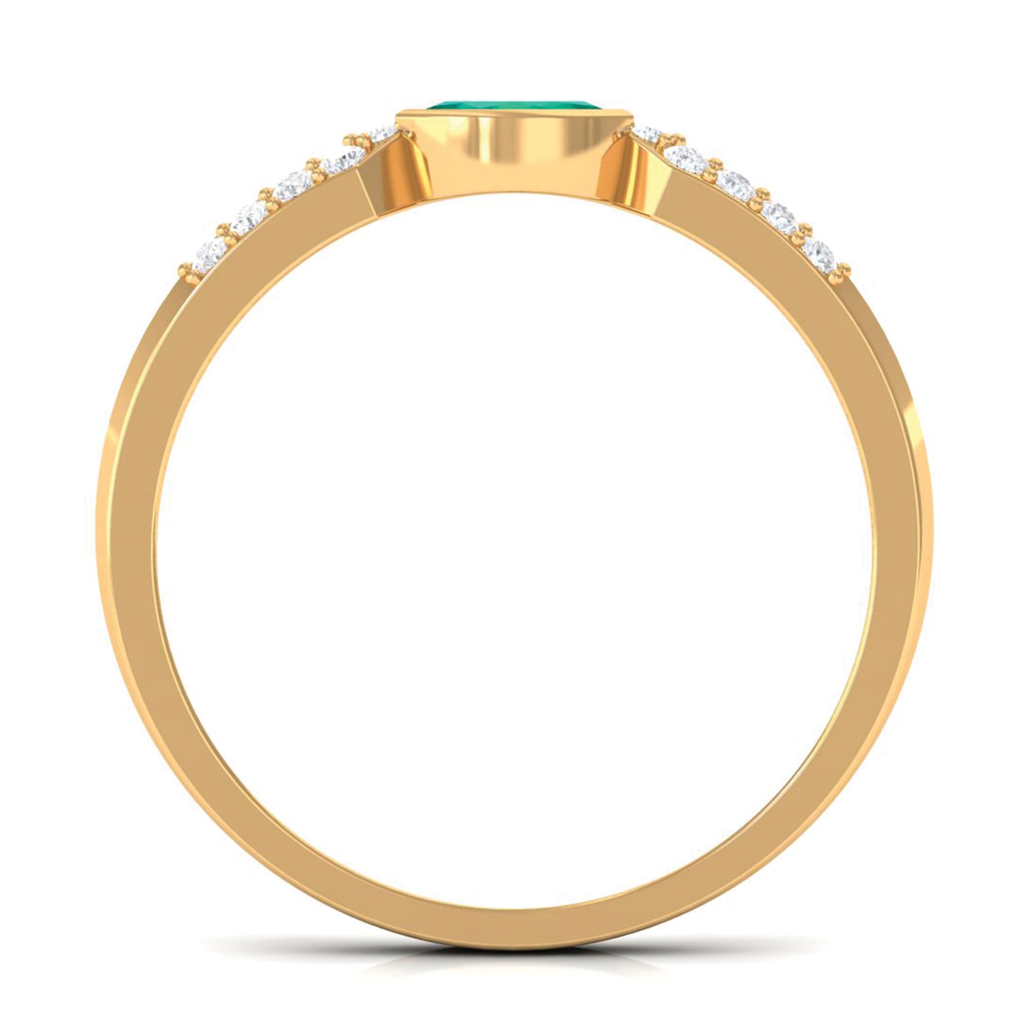 Real Emerald East West Band Ring in Bezel Setting| 2.5X5 MM Marquise| AAA Quality| Promise Ring for Her, 14K Yellow Gold, Size:US 8.00