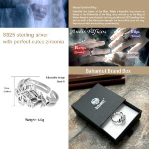 bahamut Elven Queen Galadriel Nenya 925 Sterling Silver Flower Wedding Band Ring for Women Adjustable Open Rings Valentines Jewelry Gift (light silver, Adjustable)