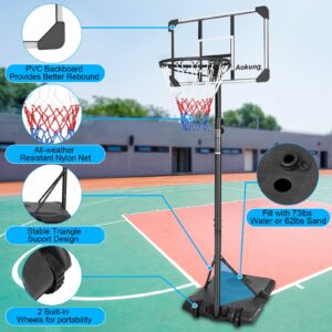 AOKUNG Teenagers Youth Height Adjustable 5.6 to 7ft Basketball Hoop 28 Inch Backboard Portable Basketball Goal System with Stable Base and Wheels, use for Indoor Outdoor