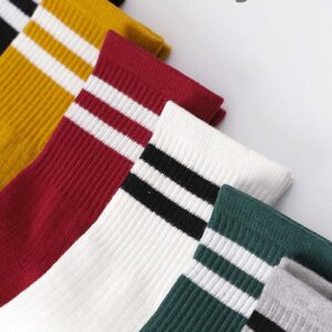 WAIKAS 【5-Pack】 Mid Calf Socks for Women, Common Size Adult Socks, Black/White/Yellow/Rose Red/Green each color 1 Pair