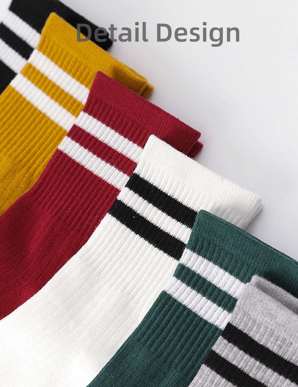 WAIKAS 【5-Pack】 Mid Calf Socks for Women, Common Size Adult Socks, Black/White/Yellow/Rose Red/Green each color 1 Pair