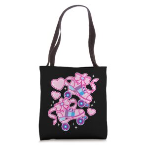 cute pink roller skates, bows and hearts for princess party tote bag