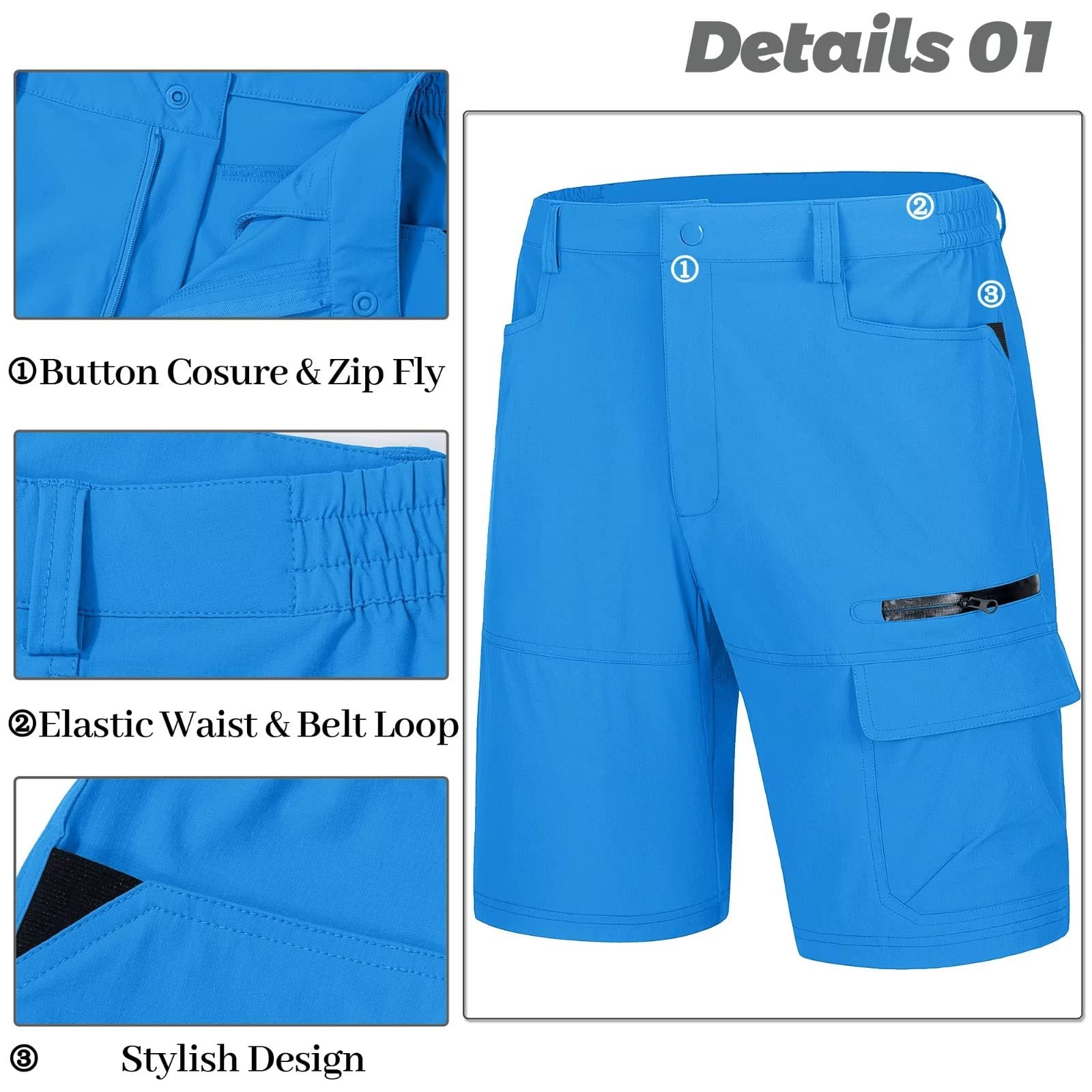 MAGCOMSEN Golf Shorts Men Stretch Hiking Quick Dry Shorts Cargo Shorts Outdoor Fishing Shorts Azure,36