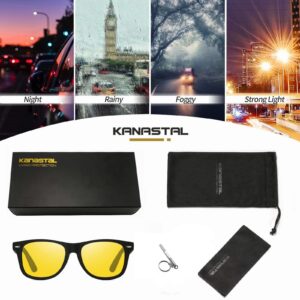 KANASTAL Night Driving Glasses Men Women Fashion Polarized Night Vision Glasses Square Anti Glare Yellow Lens for Fishing accessories