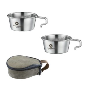 CAMPINGMOON 2pcs Set Stainless Steel Deep Type Camping Sierra Cup 450ml S-360 (2pcs Set + Bag)