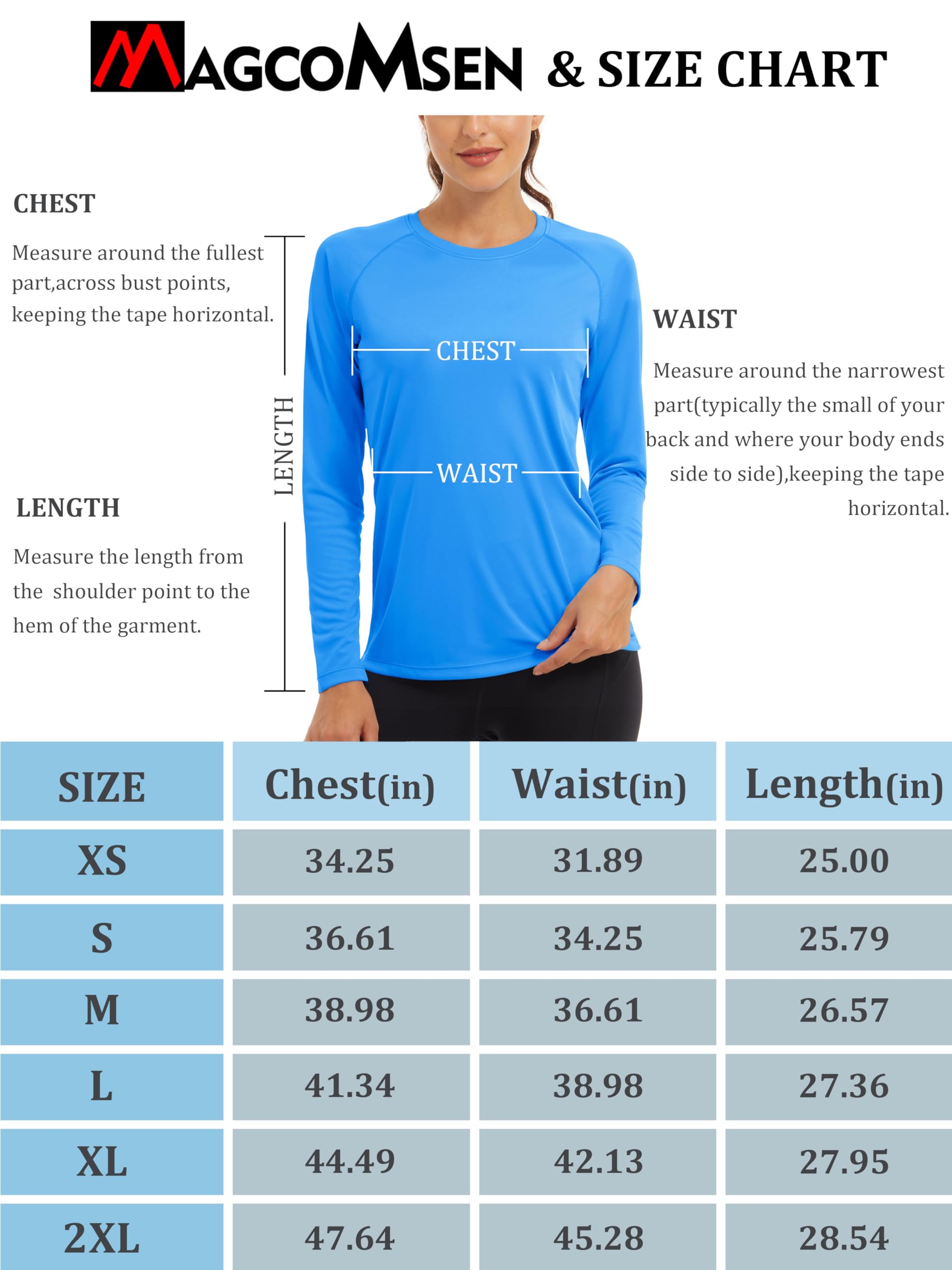 MAGCOMSEN Swim Shirts for Women Athletic Shirts Women Fitted Running Shirts Women Sun Protection Shirts for Women Lightweight Shirts Long Sleeve Tee Azure