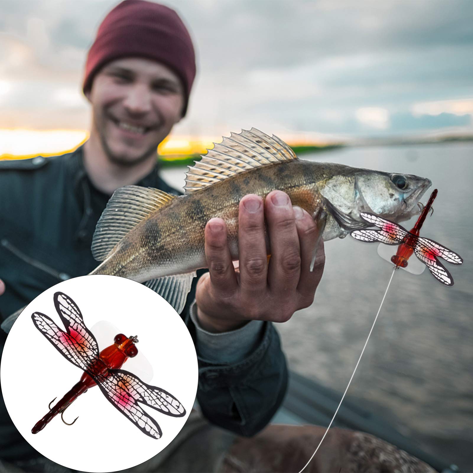 INOOMP Fishing Lures Bait Fishing Dragonfly Lure Lifelike Top Water Dragonfly Baits Simulation Lure Fishing Accessory for Outdoor Fishing Tools Red