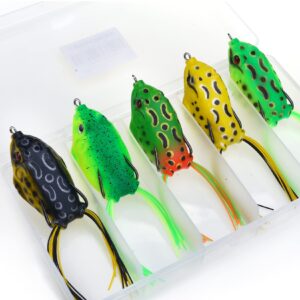 MOBOREST Topwater Frog Lure Bass Trout Fishing Lures Kit Set Realistic Prop Frog Soft Swimbait Floating Bait with Weedless Hooks for Freshwater Saltwater