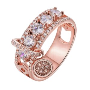 Women Statement Wedding Band Rings Finger Chain Heart Shape Gemstone Engagement Eternity- Punk Cocktail Stacking Promise Anniversary Ring Bridal Band Rings Girl Jewelry Gift size 5-12 (Rose Gold, 11)