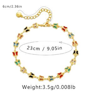 Yumikoo 18k Gold Plated Anklet Butterfly Cubic Zirconia Ankle Bracelets for Women