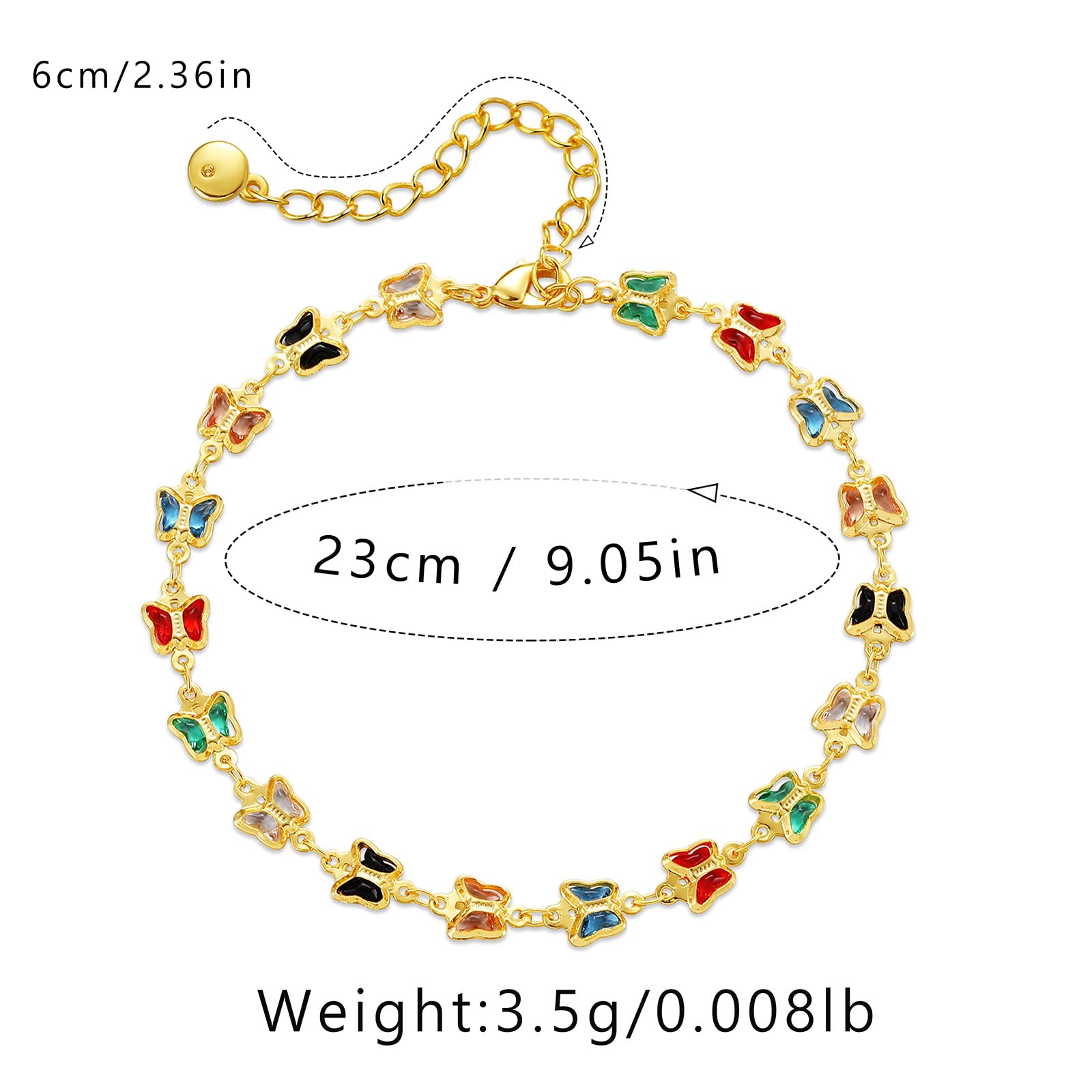 Yumikoo 18k Gold Plated Anklet Butterfly Cubic Zirconia Ankle Bracelets for Women