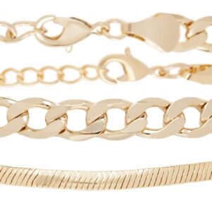 Nautica 14K Gold Plated Brass Anklet - Double Row Layered Chain Anklet for Women, Curb/Snake