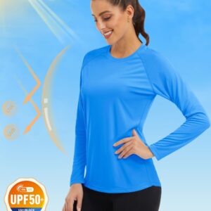 MAGCOMSEN Swim Shirts for Women Athletic Shirts Women Fitted Running Shirts Women Sun Protection Shirts for Women Lightweight Shirts Long Sleeve Tee Azure