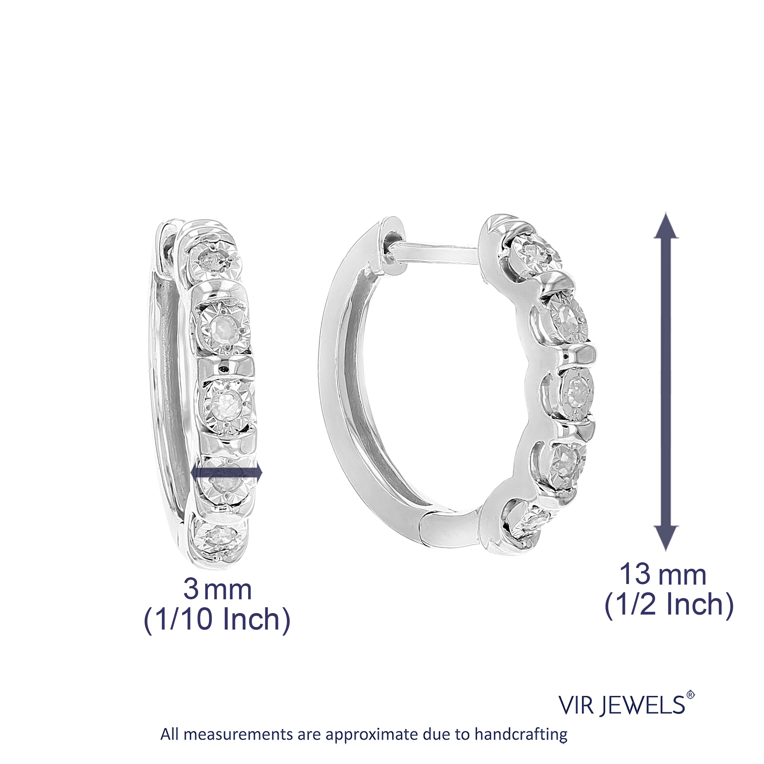 Vir Jewels 1/10 cttw Diamond Hoop Earrings .925 Sterling Silver 10 Stone Prong Set 2/3 Inch