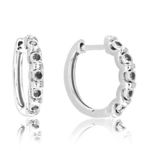 Vir Jewels 1/10 cttw Black Diamond Hoop Earrings .925 Sterling Silver 10 Stone Prong 2/3 Inch