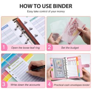 Soomeet Budget Binder, 54Pcs Budget Binder with Zipper Envelopes, Cash Envelopes for Budgeting, Money Organizer for Cash, A6 Budget Planner with Cash Envelopes, Pink