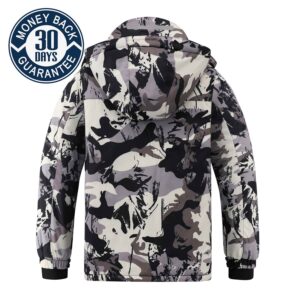 AFILOK Boy's Ski Jacket Waterproof Breathable Kids Fleece Lined Windproof Hooded Snowboard Coats(white camouflage 6-7)